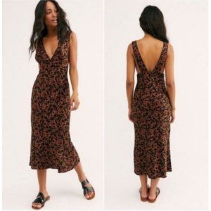 Free People Oh La La Midi Dress Floral / Leopard Print Black and Brown Size 8
